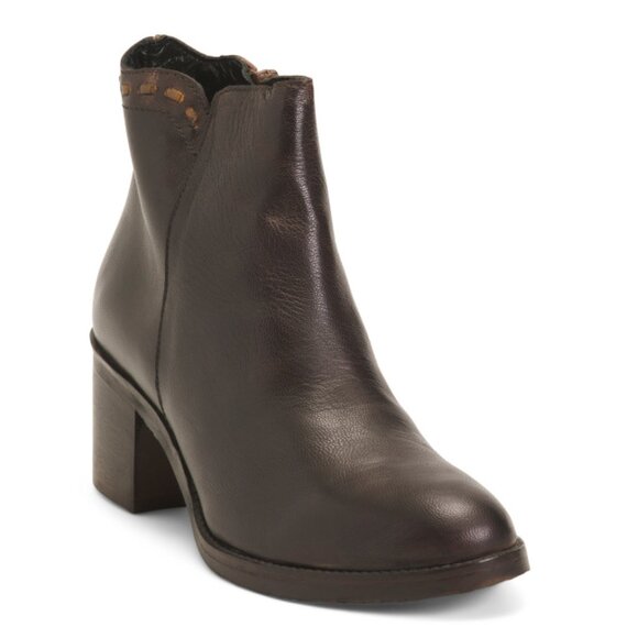 OROSCURO Dark Brown Made In Italy Leather Heeled Booties - Picture 1 of 2